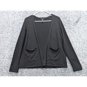 Eileen Fisher Wool Open Front Cardigan Size M Pockets Minimalist Classic Black